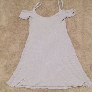 Grey ribbed off the shoulder dress